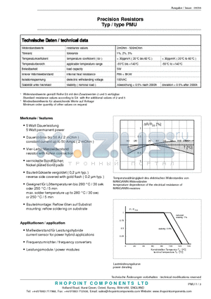 PMU-A-R010-1.0 datasheet - Precision Resistors