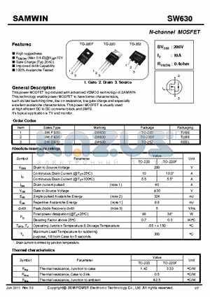 SWP630 datasheet - N-channel MOSFET