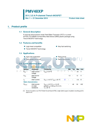PMV48XP datasheet - 20 v, 3.5A P-channel Trench MOSFET