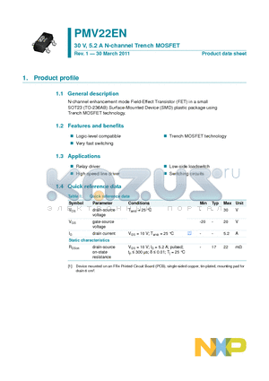 PMV22EN datasheet - 30 V, 5.2 A N-channel Trench MOSFET