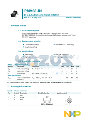 PMV28UN datasheet - 20 V, 3.3 A N-channel Trench MOSFET Low-side loadswitch