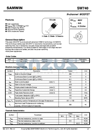 SWP740 datasheet - N-channel MOSFET
