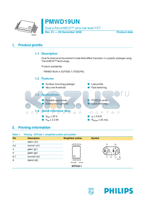 PMWD19UN datasheet - DUAL uTRENCHMOS ULTRA LOW LEVEL FET