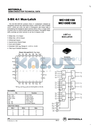 MC10E156 datasheet - 3-BIT 4:1 MUX-LATCH