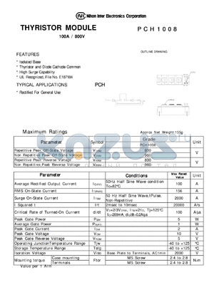 PCH1008 datasheet - THYRISTOR MODULE 100A/800V