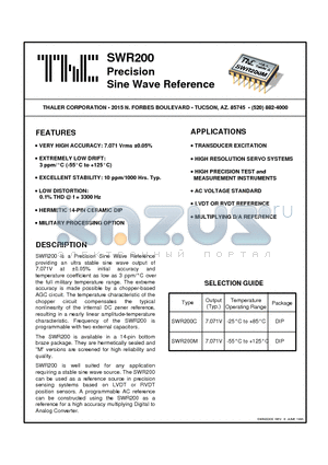 SWR200 datasheet - Precision Sine Wave Reference