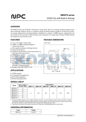 SM5073A1S datasheet - VCXO ICs with Built-in Varicap