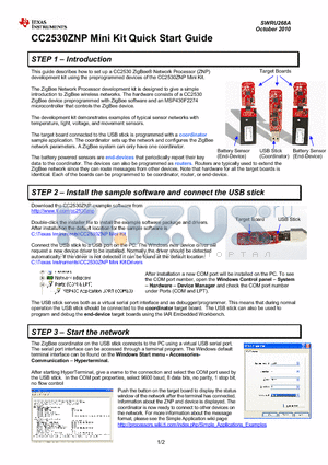 SWRU268A datasheet - CC2530ZNP Mini Kit Quick Start Guide