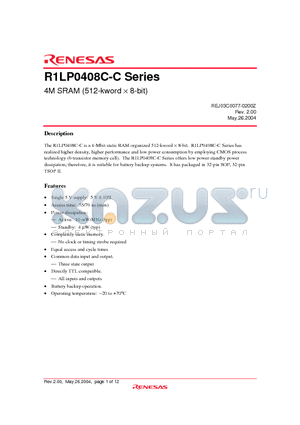 R1LP0408CSC-5SC datasheet - 4M SRAM (512-kword  8-bit)