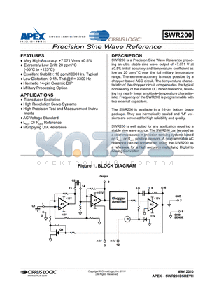 SWR200_10 datasheet - Precision Sine Wave Reference