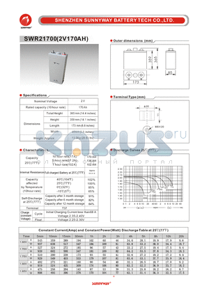 SWR21700 datasheet - Railway battery