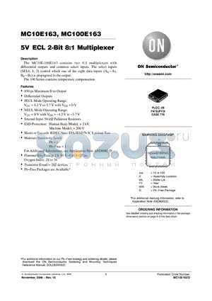 MC10E163FNG datasheet - 5V ECL 2-Bit 8:1 Multiplexer