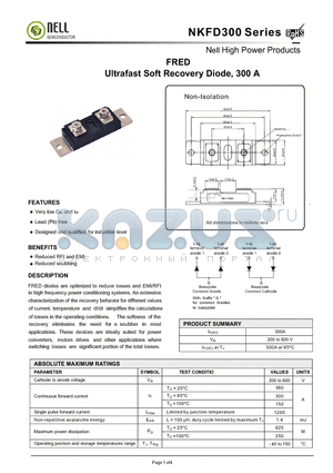 NKFD300-40A datasheet - FRED Ultrafast Soft Recovery Diode, 300 A
