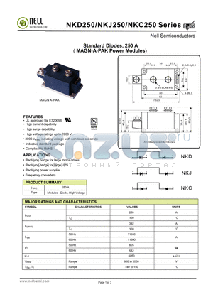NKJ250 datasheet - Standard Diodes, 250 A( MAGN-A-PAK Power Modules)