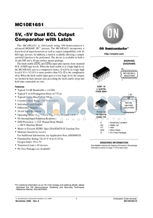 MC10E1651FN datasheet - 5V, −5V Dual ECL Output Comparator with Latch