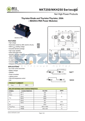 NKT250 datasheet - Thyristor/Diode and Thyristor/Thyristor, 250A( MAGN-A-PAK Power Modules)