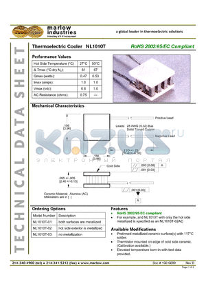 NL1010T-02 datasheet - Thermoelectric Cooler