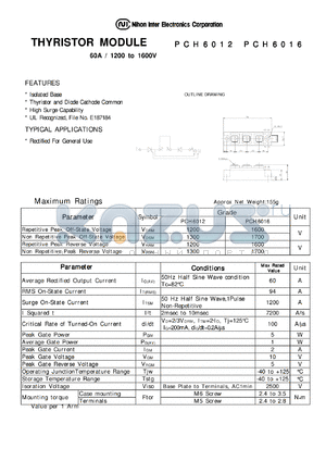 PCH6012 datasheet - THYRISTOR MODULE 60A/1200 to 1600V