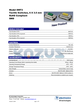 SWT3-G1BTR datasheet - Tactile Switches, 6 X 3.5 mm RoHS Compliant SMD