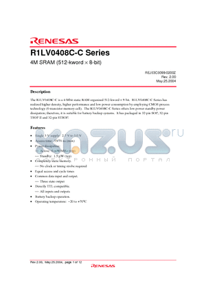 R1LV0408C-C datasheet - 4M SRAM (512-kword X 8-bit)