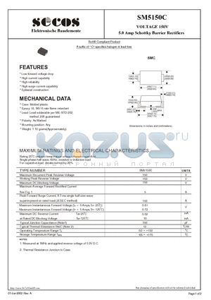 SM5150C datasheet - 5.0 Amp Schottky Barrier Rectifiers