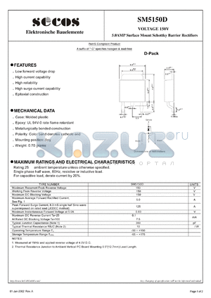 SM5150D datasheet - 5.0AMP Surface Mount Schottky Barrier Rectifiers