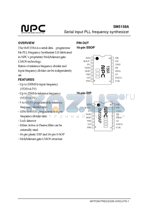 SM5158 datasheet - Serial input PLL frequency synthesizer