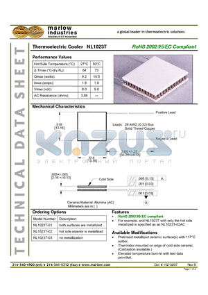 NL1023T-01 datasheet - Thermoelectric Cooler