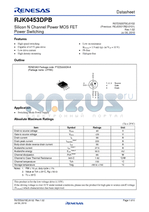 RJK0453DPB datasheet - Silicon N Channel Power MOS FET Power Switching