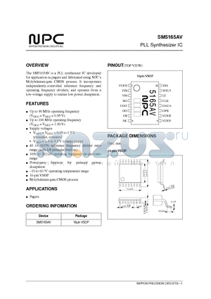 SM5165AV datasheet - PLL Synthesizer IC