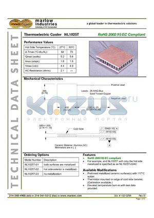 NL1025T datasheet - Thermoelectric Cooler