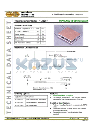NL1025T-01 datasheet - Thermoelectric Cooler