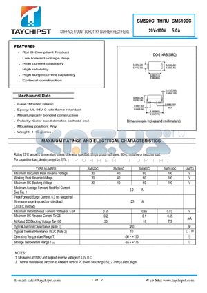 SM5100C datasheet - SURFACE MOUNT SCHOTTKY BARRIER RECTIFIERS