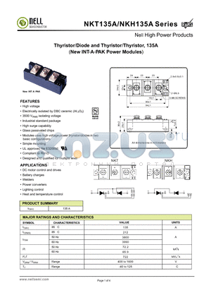 NKT135-16A datasheet - Thyristor Diode and Thyristor / /Thyristor, 135A(New INT-A-PAK Power Modules)