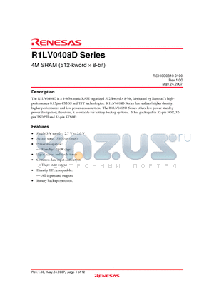 R1LV0408D datasheet - 4M SRAM (512-kword  8-bit)