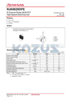 RJK0629DPE datasheet - N Channel Power MOS FET High-Speed Switching Use