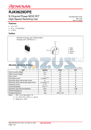 RJK0629DPE-00-J3 datasheet - N Channel Power MOS FET High-Speed Switching Use