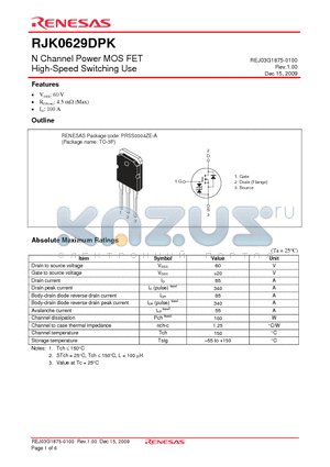 RJK0629DPK datasheet - N Channel Power MOS FET High-Speed Switching Use