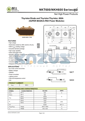 NKT600 datasheet - Thyristor/Diode and Thyristor/Thyristor, 600A(SUPER MAGN-A-PAK Power Modules)