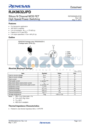 RJK0632JPD datasheet - Silicon N Channel MOS FET High Speed Power Switching