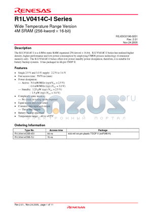 R1LV0414C-I datasheet - Wide Temperature Range Version 4M SRAM (256-kword  16-bit)