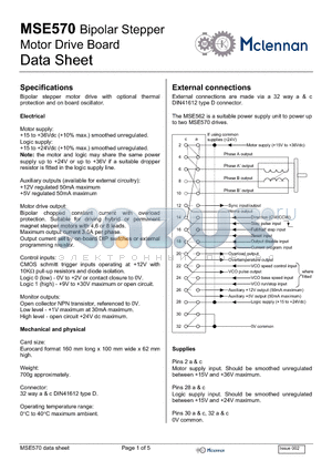 MSE570_1 datasheet - Bipolar Stepper Motor Drive Board