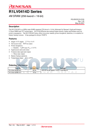 R1LV0414DSB-5SI datasheet - 4M SRAM (256-kword  16-bit)