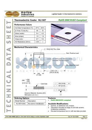 NL1507 datasheet - Thermoelectric Cooler