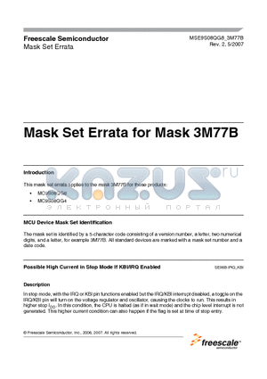 MSE9S08QG8 datasheet - Mask Set Errata for Mask 3M77B