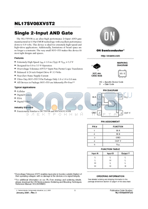 NL17SV08XV5T2 datasheet - Single 2-Input AND Gate