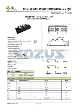 NKD160S datasheet - Standard Recovery Diodes, 160 A(INT-A-PAK Power Modules)