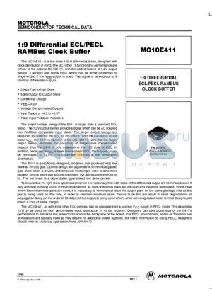 MC10E411 datasheet - 1:9 DIFFERENTIAL ECL/PECL RAMBUS CLOCK BUFFER