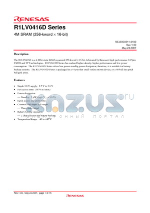 R1LV0416DBG-5SI datasheet - 4M SRAM (256-kword  16-bit)