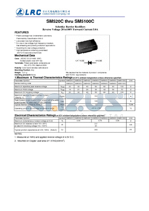 SM520C datasheet - Schottky Barrier Rectifiers Reverse Voltage 20 to100V Forward Current 5.0A